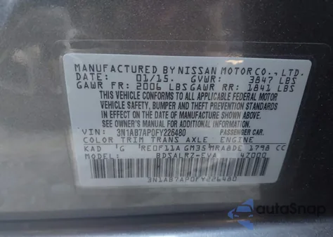 2015 Nissan Sentra Sr z USA, uszkodzony, nr VIN 3N1AB7AP0FY226480